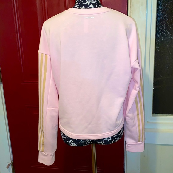 Adidas PRIMEGREEN Cropped Sweatshirt Pink Gold 3 stripes sleeves - Picture 8 of 9